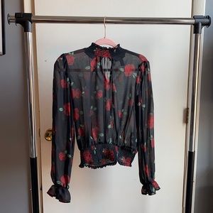 Forever 21 Sheer Rose Long Sleeve Size Medium
